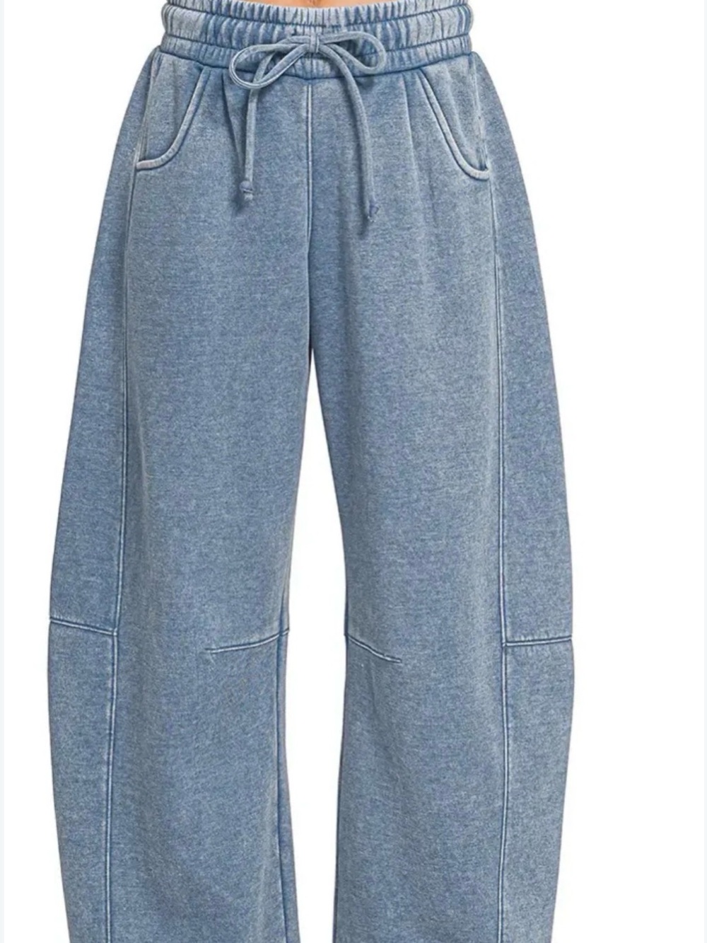 NWOT Zenana Mineral Washed Terry Knit Barrel Pants - Washed Navy M